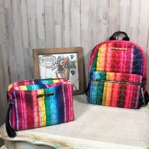 NWT Betsey Johnson Heart Rainbow Backpack and Travel Bag Set
